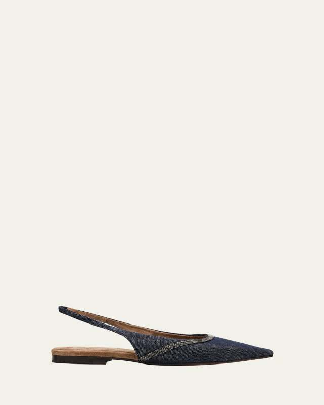 Denim Monili Slingback Ballerina Flats